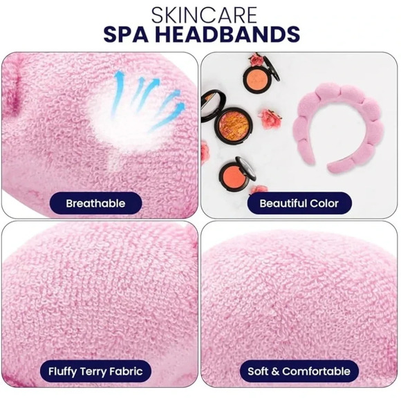 NEW Spa Headbands for Washing Face, Makeup and Skincare. Set of 2 aqua and pink - Picture 7 of 9